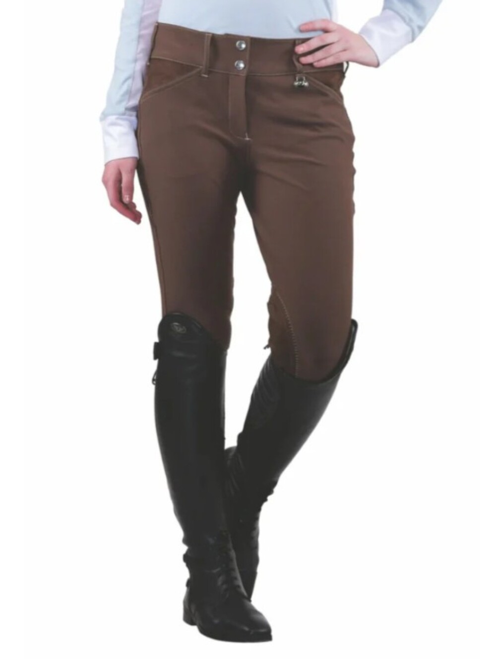 Equine Couture Women's Sportif Natasha Knee Patch Breeches - Lt Tan Stitch Sz.28